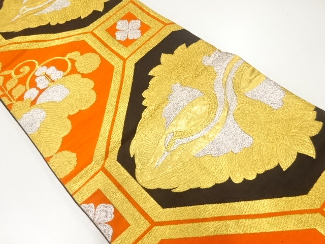 JAPANESE KIMONO / ANTIQUE FUKURO OBI / SILK / WOVEN PAULOWNIA & CRANE